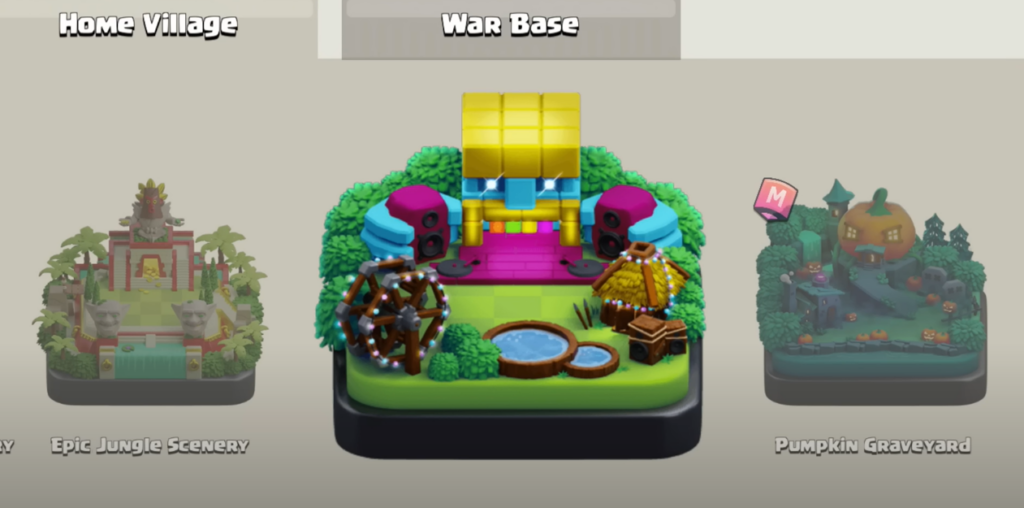 the Clash of Clans game with the War Base and Home Base tabs
