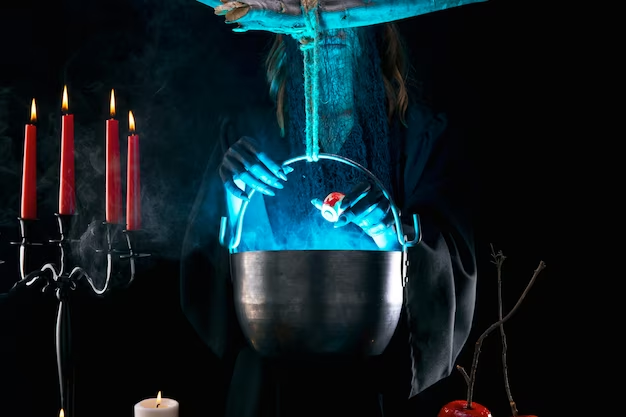 Magic sorcerer prepares an elixir
