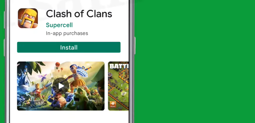 a phone displaying the Clash of Clans installation screen
