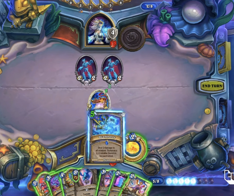 Screen from the online game Hearthstone Arena with cards