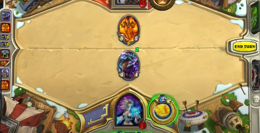 Hearthstone gameplay featuring the Tempo Mage deck on the battlefield